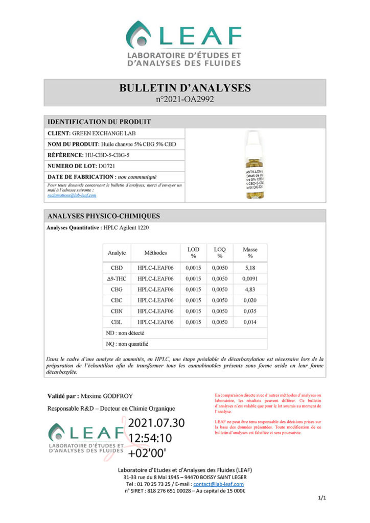 certificat analyse huile cbd cbg nobilis product